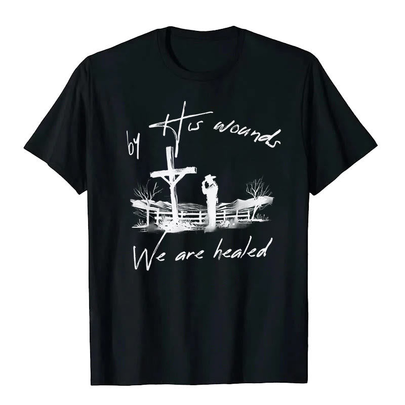Christianartworkshop „Durch seine Wunden sind wir geheilt“-T-Shirt - Schwarz - 2XL - image 1