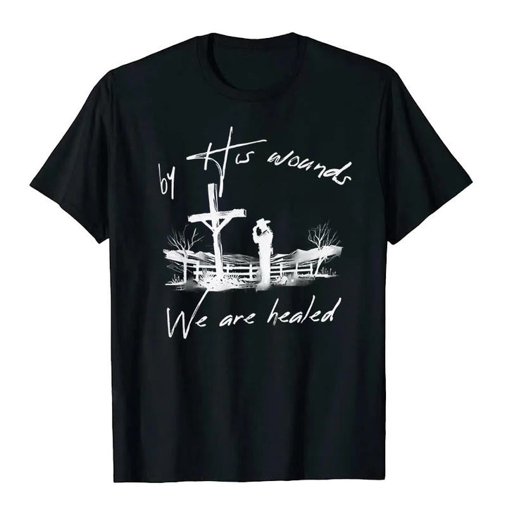 Christianartworkshop „Durch seine Wunden sind wir geheilt“-T-Shirt - Schwarz - 2XL - image 1