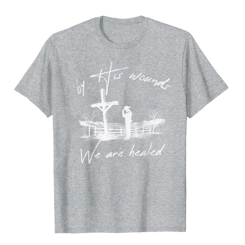 Christianartworkshop „Durch seine Wunden sind wir geheilt“-T-Shirt - Grau - 2XL - image 8