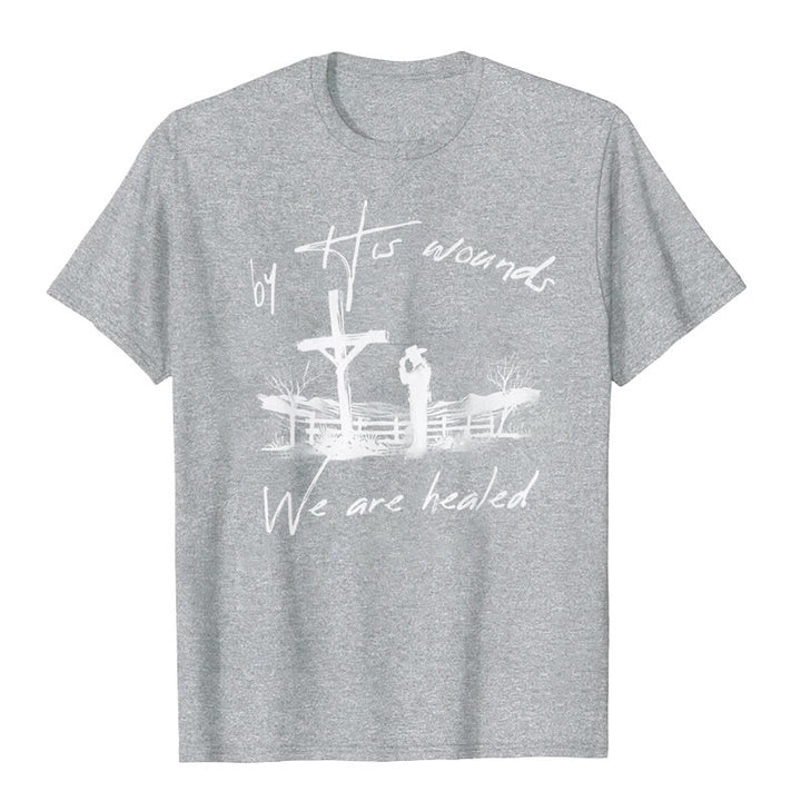 Christianartworkshop „Durch seine Wunden sind wir geheilt“-T-Shirt - Grau - 2XL - image 8