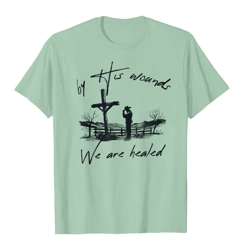 Christianartworkshop T-Shirt mit Aufschrift „By His Wounds We Are Healed“ - Hellgrün - 2XL - image 5