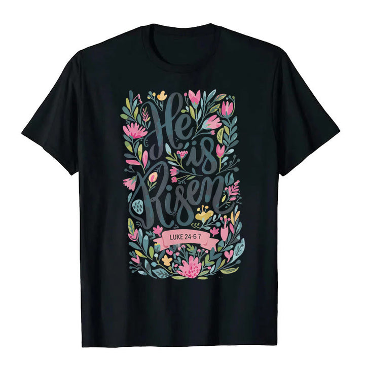 Christianartworkshop Er ist auferstanden Blumendruck-T-Shirt - Schwarz - 2XL - image 1