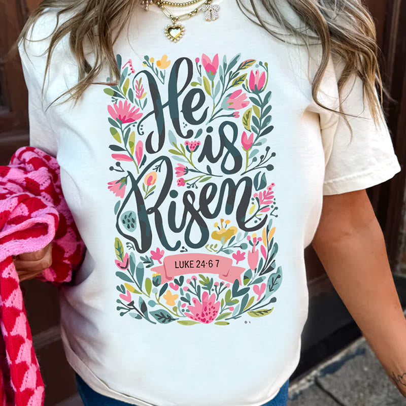 Christianartworkshop T-Shirt mit Grafik „He Is Risen“ und Blumendruck