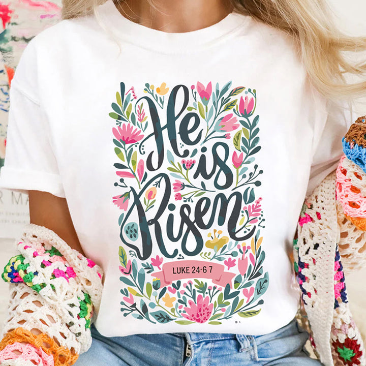 Christianartworkshop T-Shirt mit Grafik „He Is Risen“ und Blumendruck