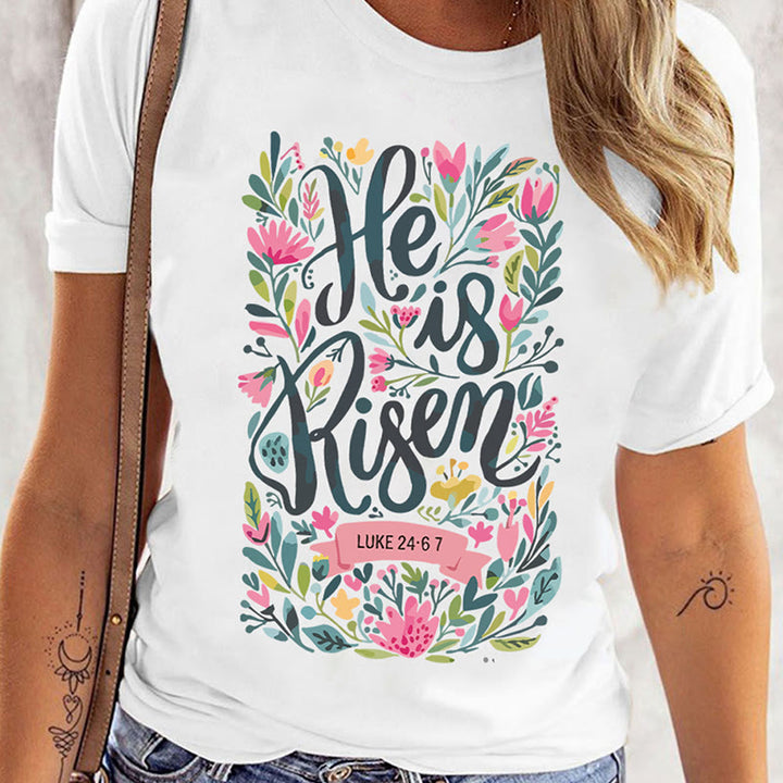 Christianartworkshop T-Shirt mit Grafik „He Is Risen“ und Blumendruck
