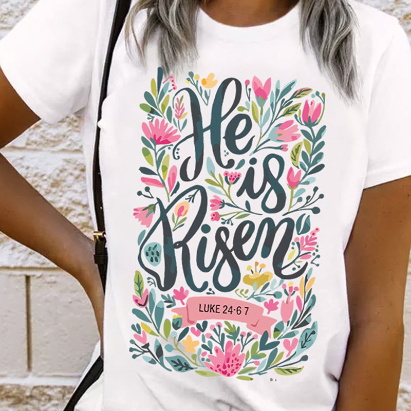 Christianartworkshop T-Shirt mit Grafik „He Is Risen“ und Blumendruck