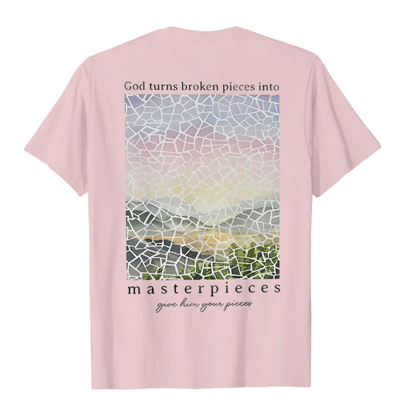 Christianartworkshop T-Shirt mit Aufschrift „Gott verwandelt zerbrochene Stücke in Meisterwerke“