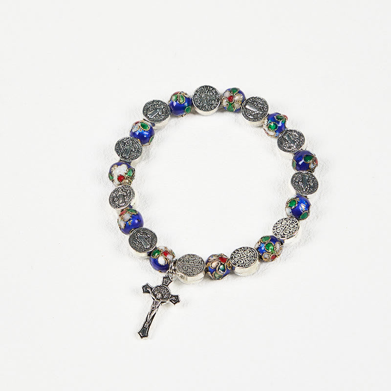 Christianartworkshop Handgefertigtes Armband mit blauen Cloisonné-Perlen und göttlichem Segen: Ein Symbol des Glaubens