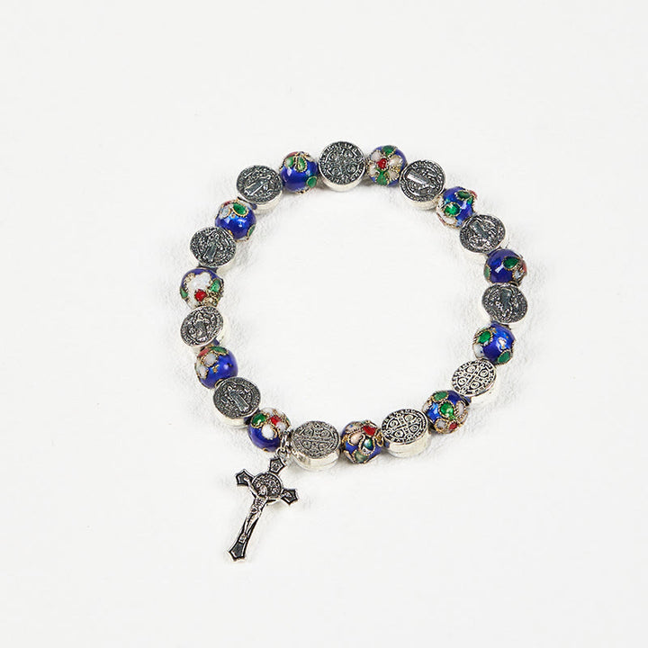 Christianartworkshop Handgefertigtes Armband mit blauen Cloisonné-Perlen und göttlichem Segen: Ein Symbol des Glaubens