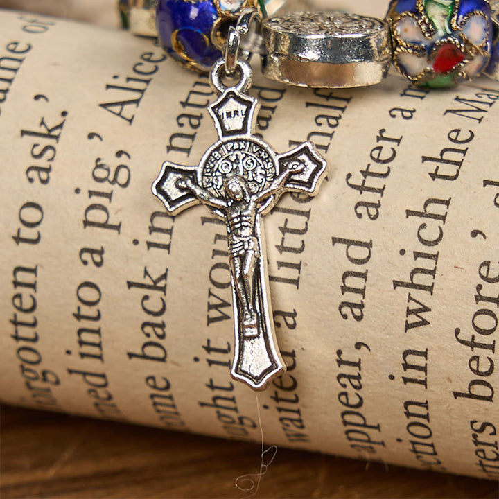Christianartworkshop Handgefertigtes Armband mit blauen Cloisonné-Perlen und göttlichem Segen: Ein Symbol des Glaubens