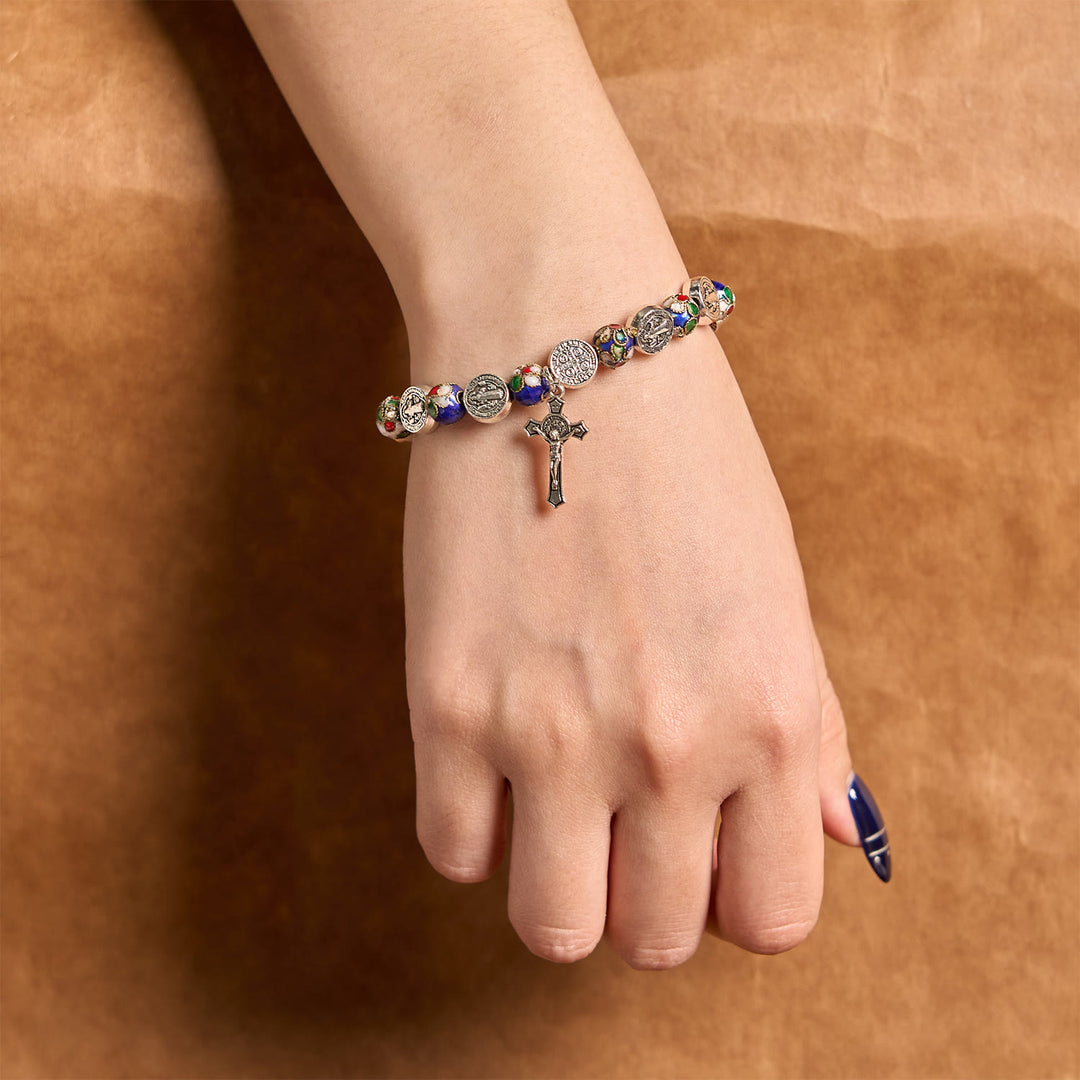 Christianartworkshop Handgefertigtes Armband mit blauen Cloisonné-Perlen und göttlichem Segen: Ein Symbol des Glaubens