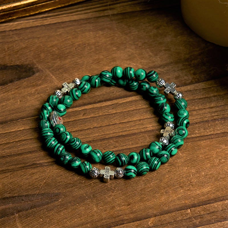 Christianartworkshop Grüne Malachitperlen Kreuz Ich liebe Jesus Rosenkranz Armband - image 5