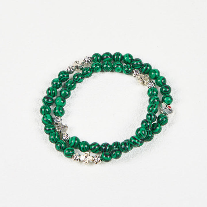 Christianartworkshop Grüne Malachitperlen Kreuz Ich liebe Jesus Rosenkranz Armband - image 6