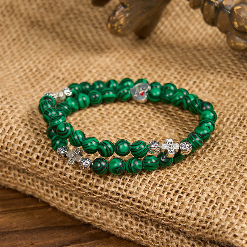 Christianartworkshop Grüne Malachitperlen Kreuz Ich liebe Jesus Rosenkranz Armband - image 4