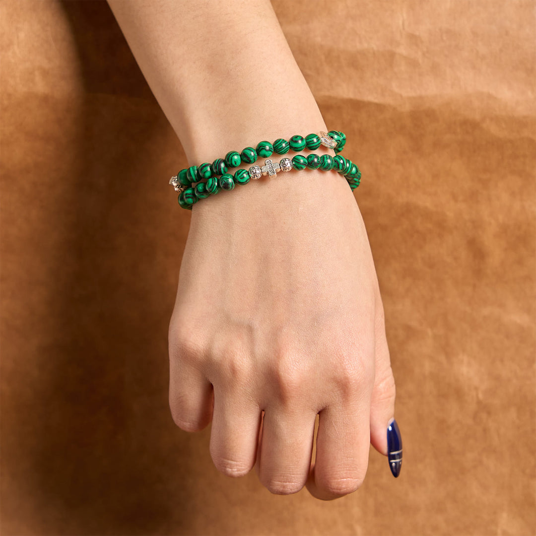 Christianartworkshop Rosenkranz-Armband mit grünen Malachit-Perlen, Kreuz „I Love Jesus Faith“