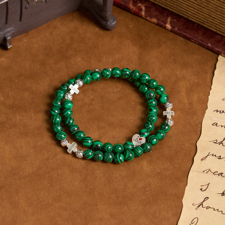 Christianartworkshop Grüne Malachitperlen Kreuz Ich liebe Jesus Rosenkranz Armband - image 2