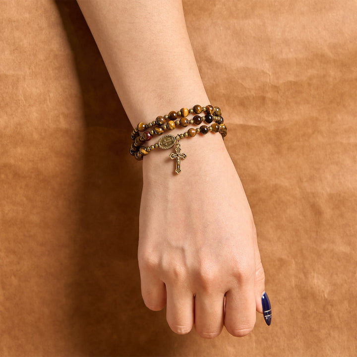 Christianartworkshop Handgefertigtes elastisches Rosenkranzarmband aus Tigerauge-Stein: Ein spiritueller Edelstein mit doppeltem Verwendungszweck