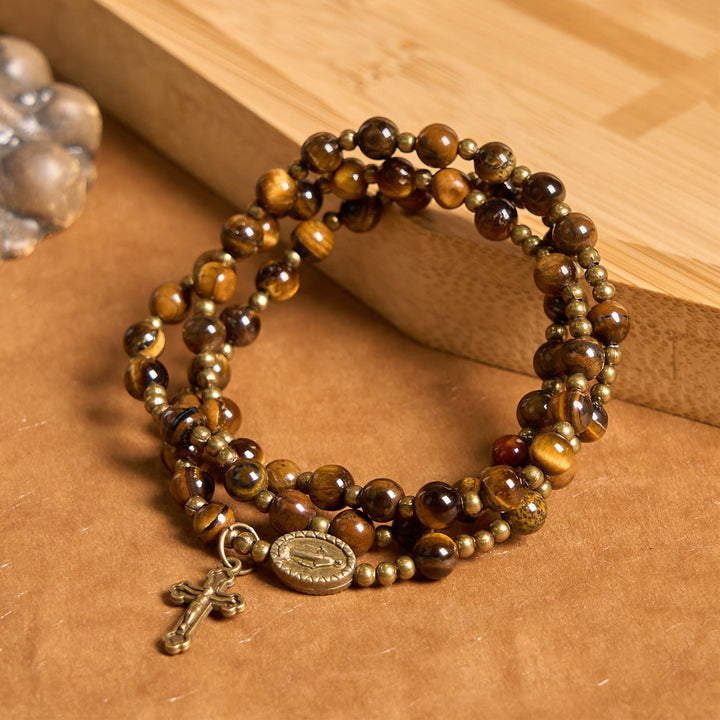 Christianartworkshop Handgefertigtes elastisches Rosenkranzarmband aus Tigerauge-Stein: Ein spiritueller Edelstein mit doppeltem Verwendungszweck
