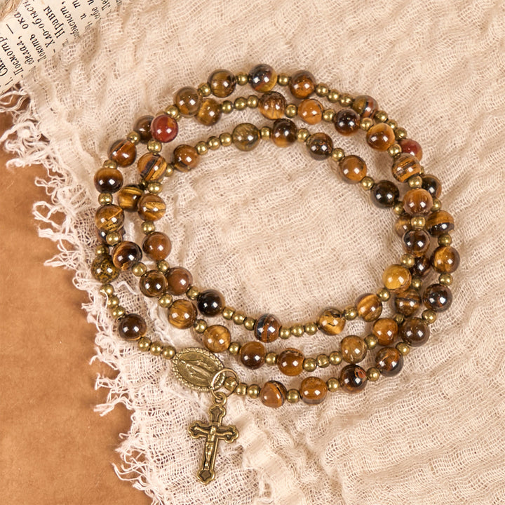 Christianartworkshop GEBETSVOLLER GLAUBE: Handgefertigtes elastisches Rosenkranzarmband aus Tigerauge-Stein - image 7