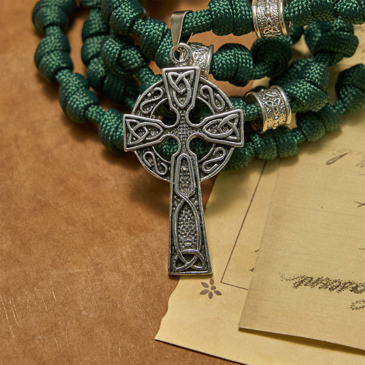 Christianartworkshop GEBETSVOLLER GLAUBE: St. Patrick Medaille Dunkelgrün Handgefertigter Paracord-Rosenkranz mit Knoten - image 8