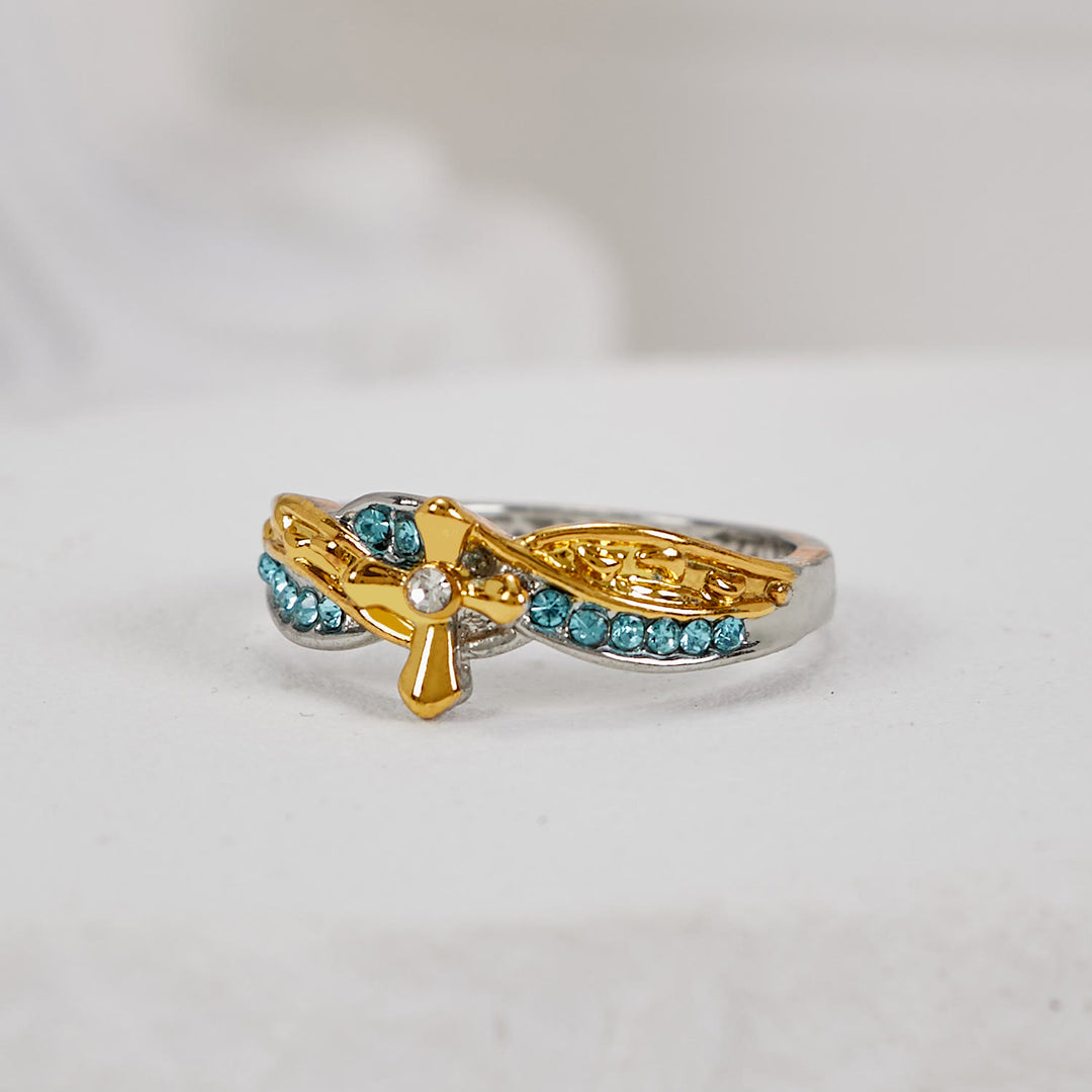Christianartworkshop Zweifarbiger Ring aus Legierung mit christlichem Gedicht „Fußabdrücke im Sand“
