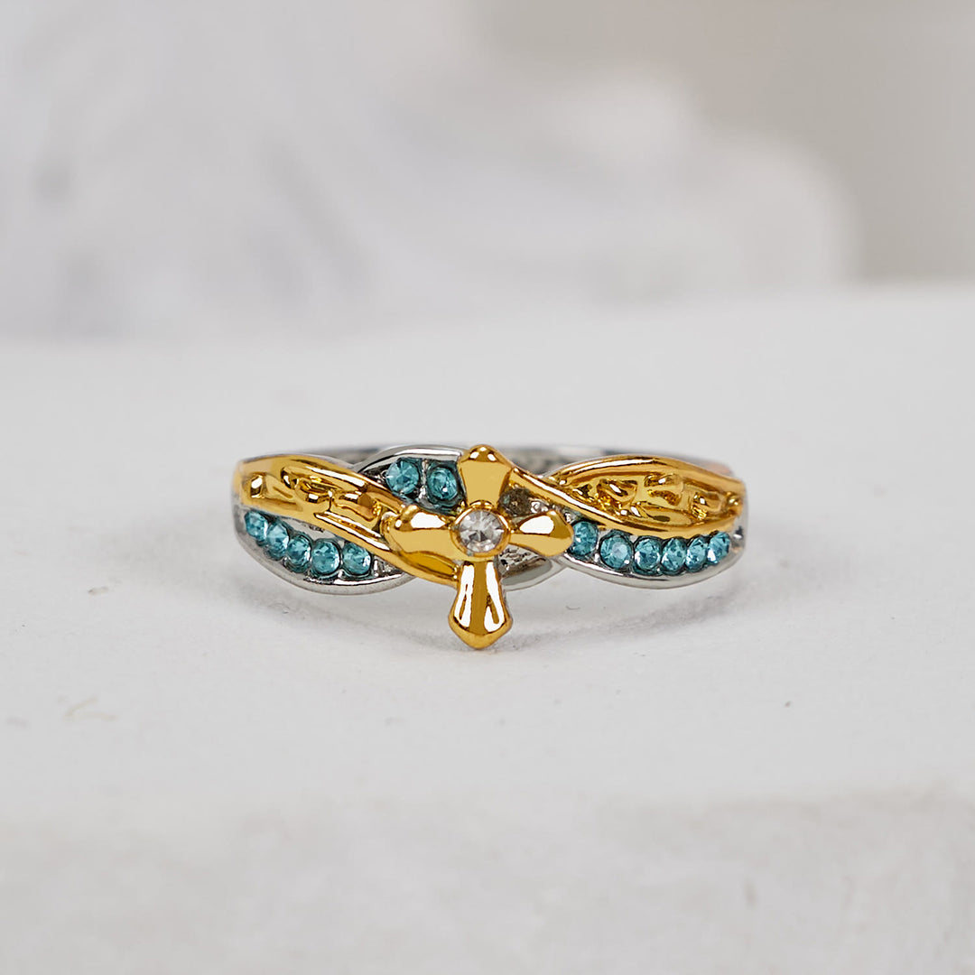 Christianartworkshop Zweifarbiger Ring aus Legierung mit christlichem Gedicht „Fußabdrücke im Sand“