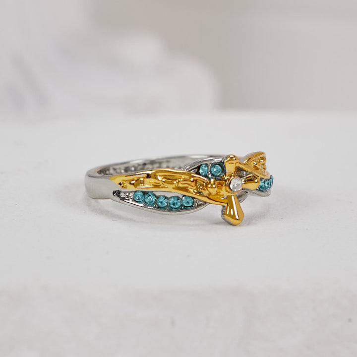 Christianartworkshop Zweifarbiger Ring aus Legierung mit christlichem Gedicht „Fußabdrücke im Sand“