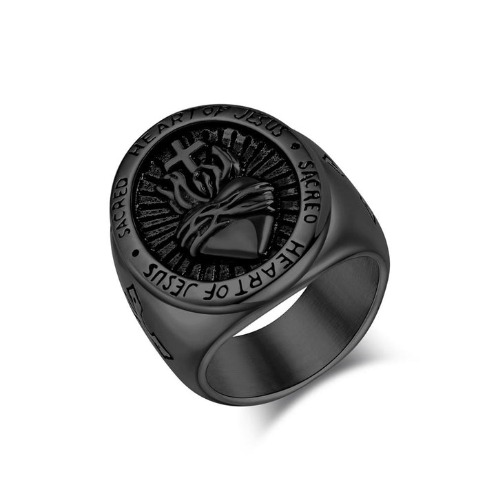 Christianartworkshop Ring mit dem Heiligen Herzen Jesu, Kreuz, Glaubens- und Geistessegen, 3 Farben
