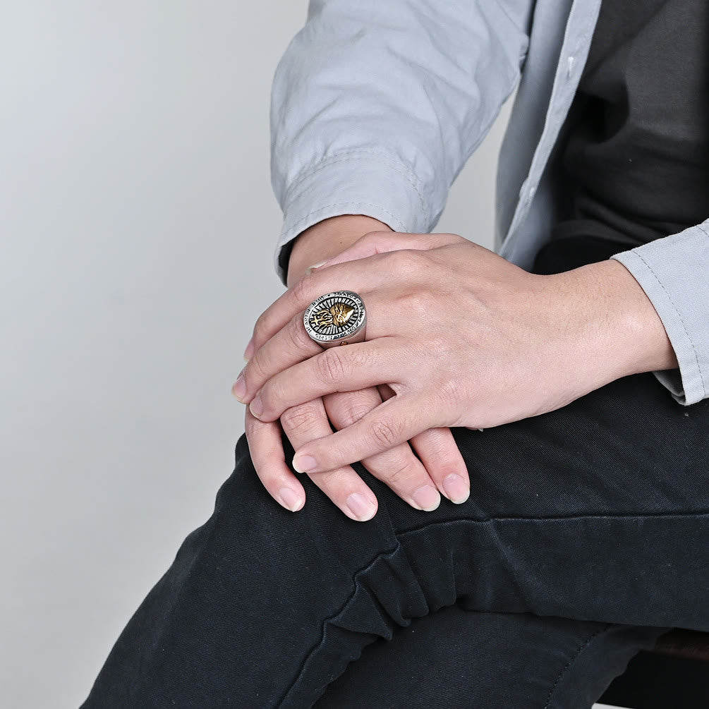 Christianartworkshop Ring mit dem Heiligen Herzen Jesu, Kreuz, Glaubens- und Geistessegen, 3 Farben
