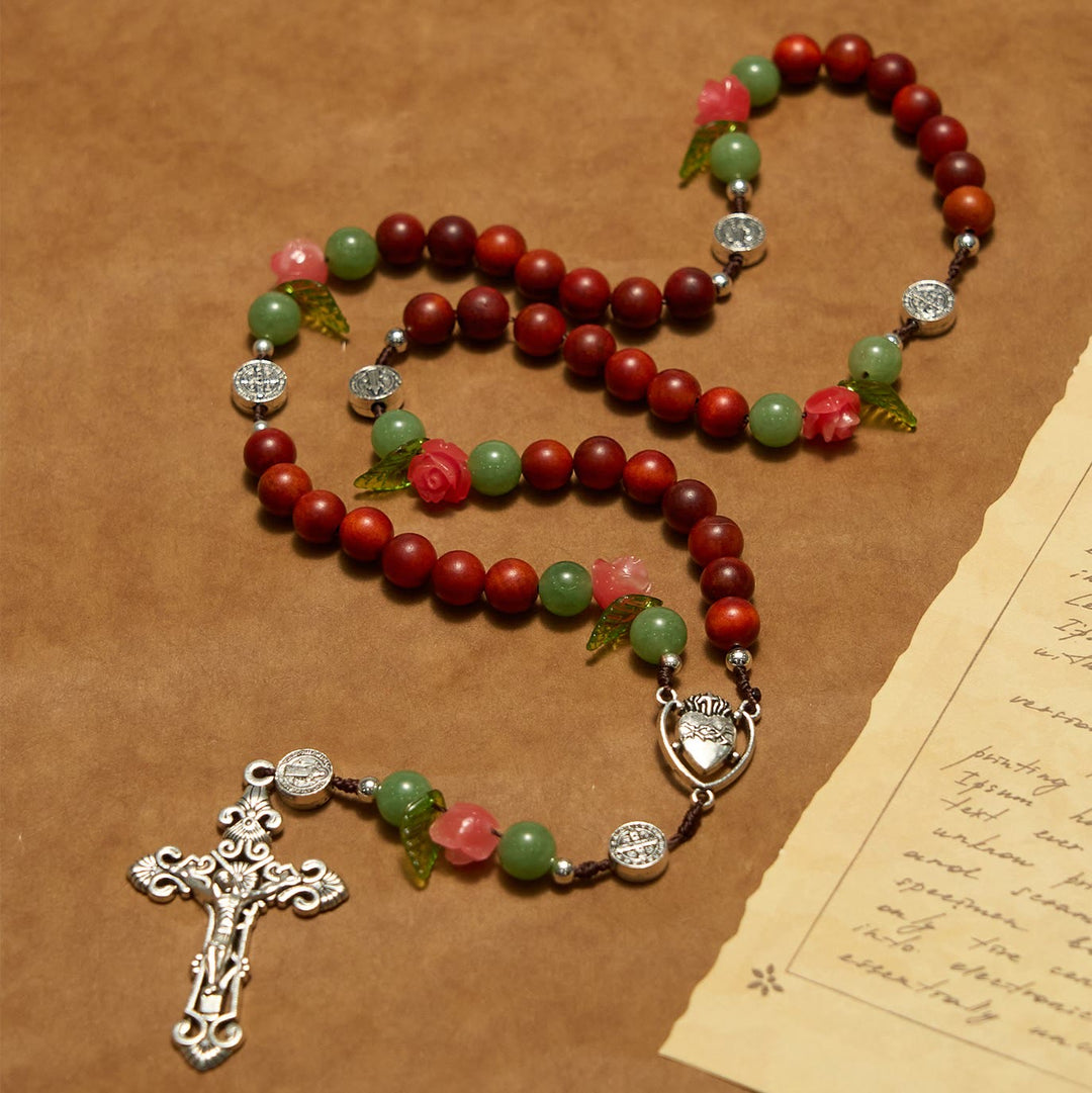Christianartworkshop Handgefertigter Rosenkranz mit Blutdrachen-Holzperlen und Kruzifix – Ein Symbol für spirituelle Verbundenheit und Hingabe