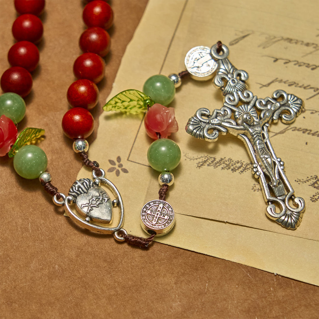 Christianartworkshop Handgefertigter Rosenkranz mit Blutdrachen-Holzperlen und Kruzifix – Ein Symbol für spirituelle Verbundenheit und Hingabe