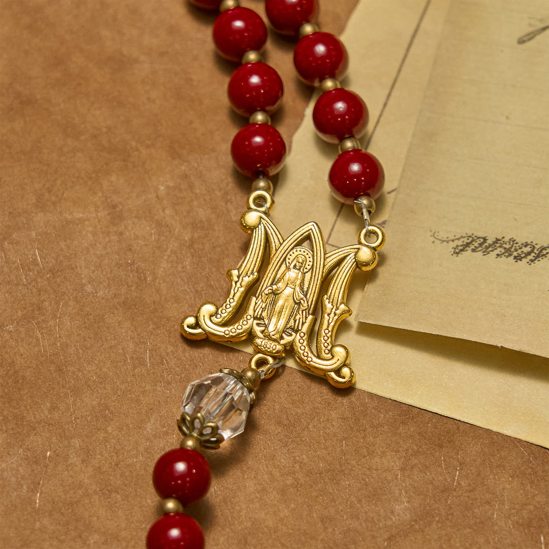 Christianartworkshop Handgefertigter Rosenkranz mit Zinnoberperlen und Jesus-Medaille – Ein göttliches Symbol der Hingabe des Glaubens
