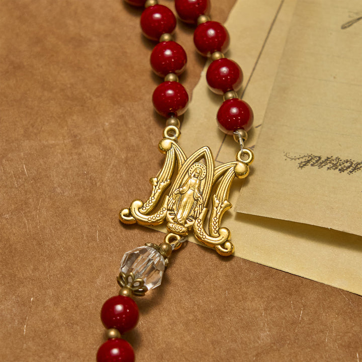 Christianartworkshop Handgefertigter Rosenkranz mit Zinnoberperlen und Jesus-Medaille – Ein göttliches Symbol der Hingabe des Glaubens