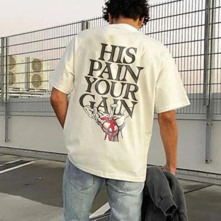 Christianartworkshop T-Shirt mit Aufschrift „His Pain Your Gai“
