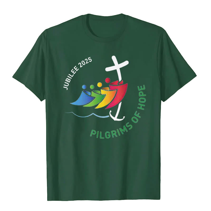 Christianartworkshop Jubiläum 2025 – Pilger der Hoffnung T-Shirt - Dunkelgrün - 2XL - image 6