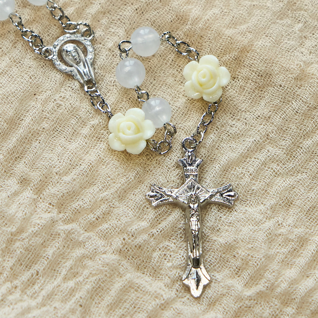 Christianartworkshop Leuchtende Perlen mit Blumenrose, im Dunkeln leuchtender Rosenkranz „Göttliche Gnade“