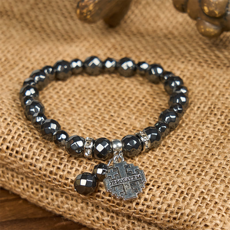 Christianartworkshop Glänzendes schwarzes Gallenstein-Armband aus Jerusalem – inspiriert von der Religion: Ein Symbol des Glaubens - image 4