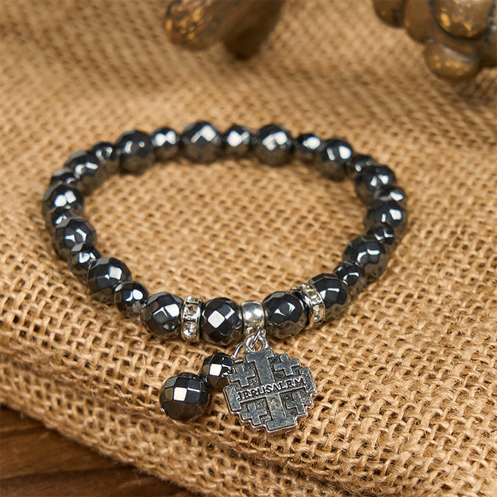 Christianartworkshop Glänzendes schwarzes Gallenstein-Armband aus Jerusalem – inspiriert von der Religion: Ein Symbol des Glaubens - image 4