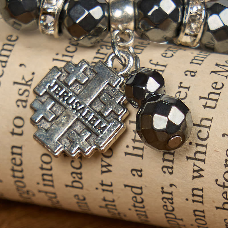 Christianartworkshop Armband aus glänzendem schwarzem Gallenstein, inspiriert von Jerusalem: Ein Symbol des Glaubens