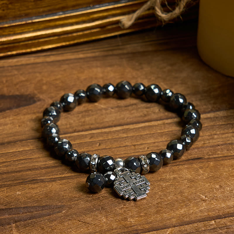 Christianartworkshop Glänzendes schwarzes Gallenstein-Armband aus Jerusalem – inspiriert von der Religion: Ein Symbol des Glaubens - image 1