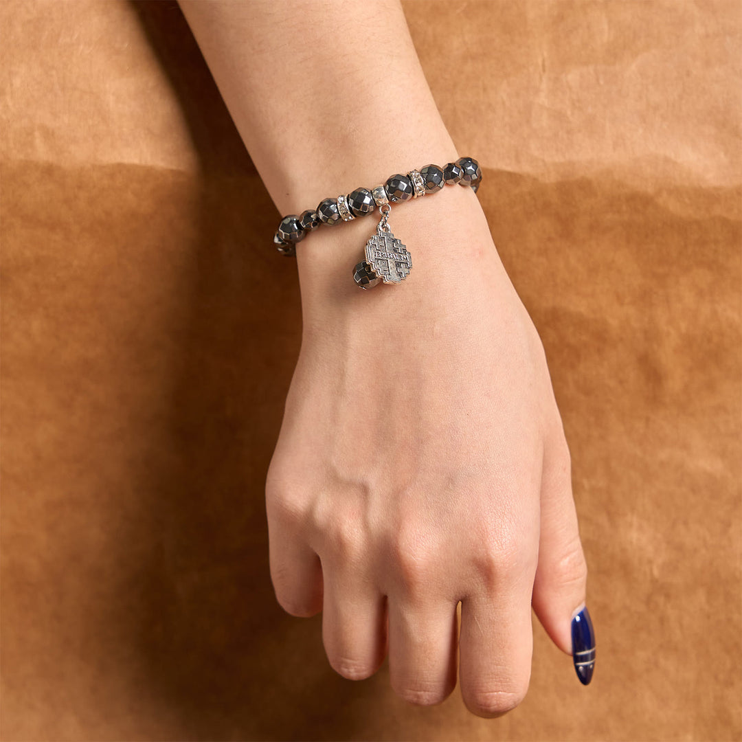 Christianartworkshop Armband aus glänzendem schwarzem Gallenstein, inspiriert von Jerusalem: Ein Symbol des Glaubens