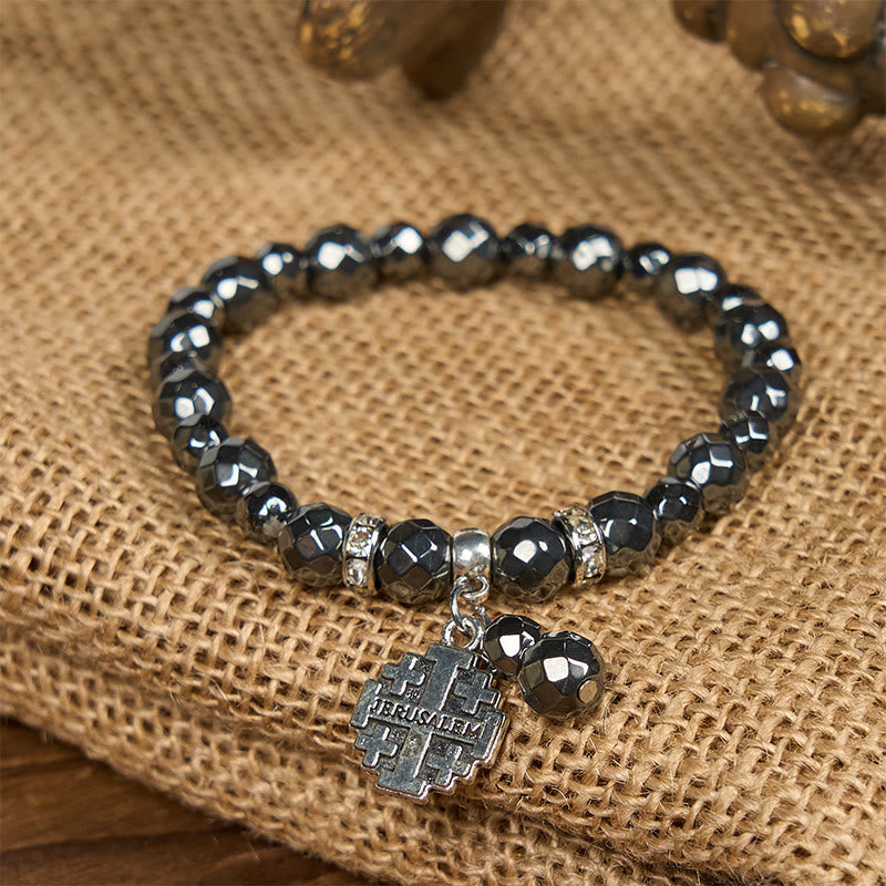Christianartworkshop Armband aus glänzendem schwarzem Gallenstein, inspiriert von Jerusalem: Ein Symbol des Glaubens