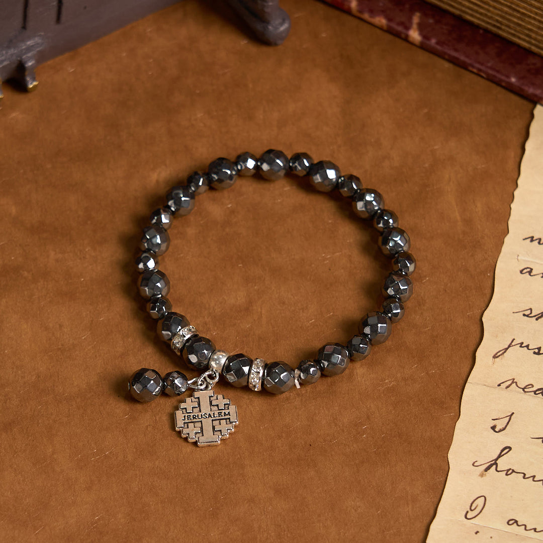 Christianartworkshop Glänzendes schwarzes Gallenstein-Armband aus Jerusalem – inspiriert von der Religion: Ein Symbol des Glaubens - Schwarzer Gallenstein - image 0
