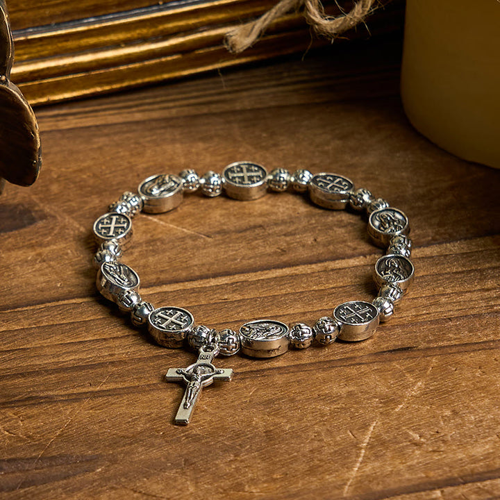 Christianartworkshop Metallarmband mit Medaille Unserer Lieben Frau, heiliges Symbol, Kruzifix: Ein Zeichen der Hingabe
