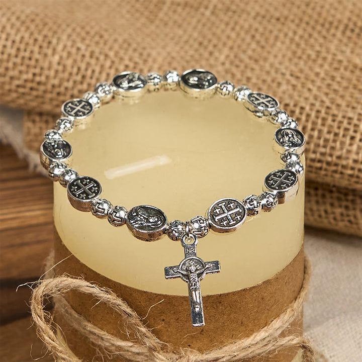 Christianartworkshop Metallarmband mit Medaille Unserer Lieben Frau, heiliges Symbol, Kruzifix: Ein Zeichen der Hingabe