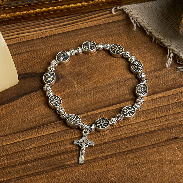 Christianartworkshop Metallarmband mit Medaille Unserer Lieben Frau, heiliges Symbol, Kruzifix: Ein Zeichen der Hingabe