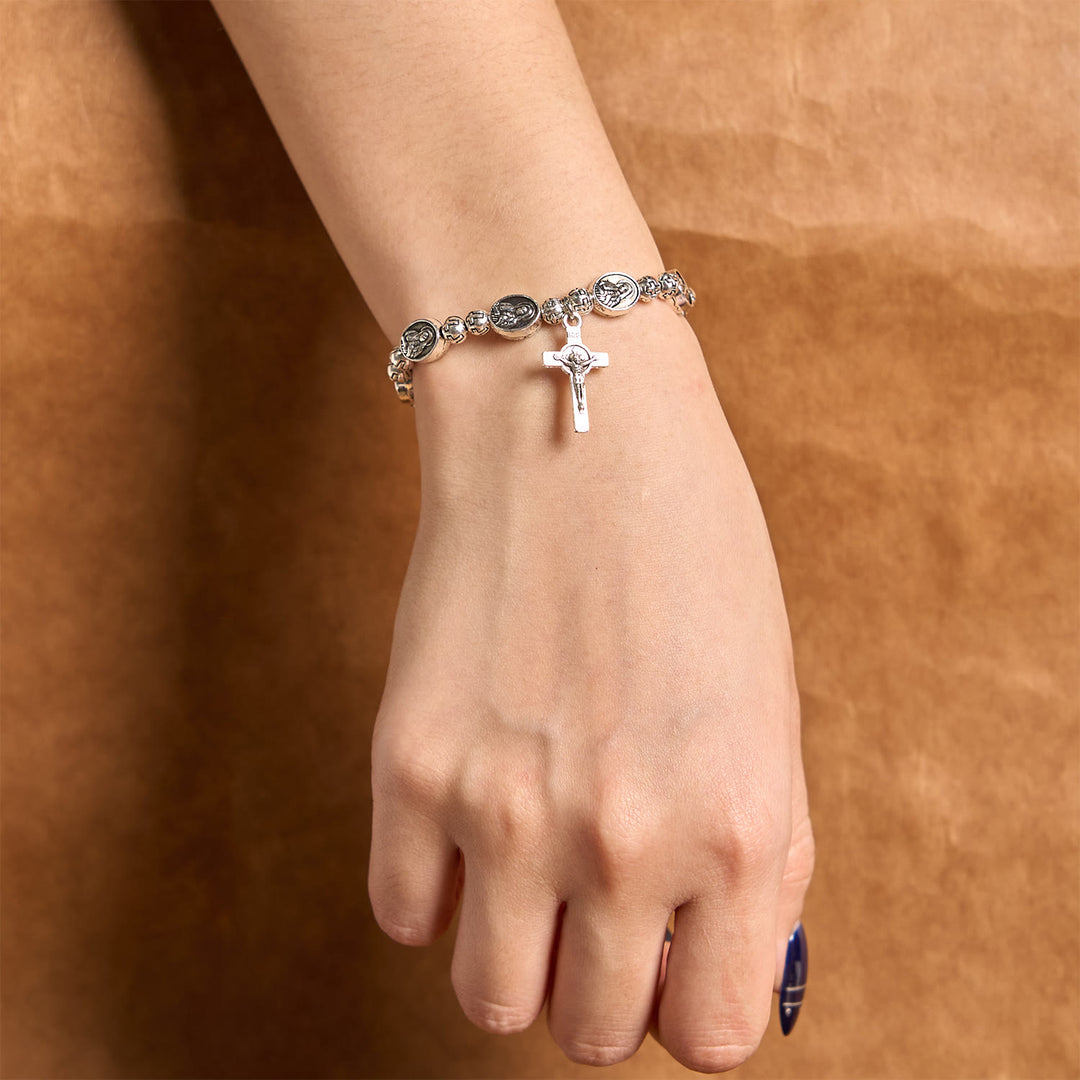 Christianartworkshop Metallarmband mit Medaille Unserer Lieben Frau, heiliges Symbol, Kruzifix: Ein Zeichen der Hingabe