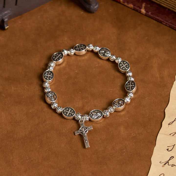 Christianartworkshop Metallarmband mit Medaille Unserer Lieben Frau, heiliges Symbol, Kruzifix: Ein Zeichen der Hingabe