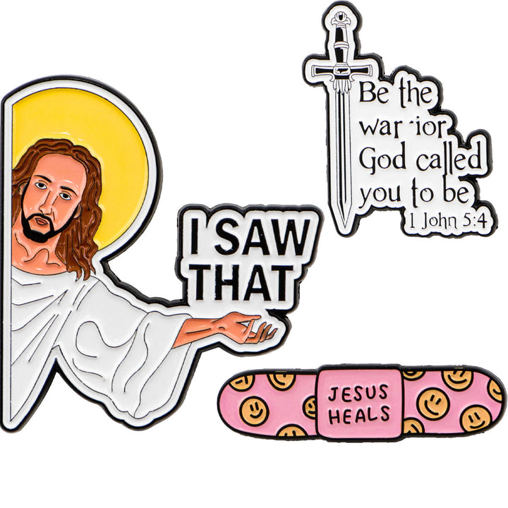 Christianartworkshop 3styles Jesus-Zitat-Cartoon-Metallbroschen: Eine Mischung aus Glauben und Laune