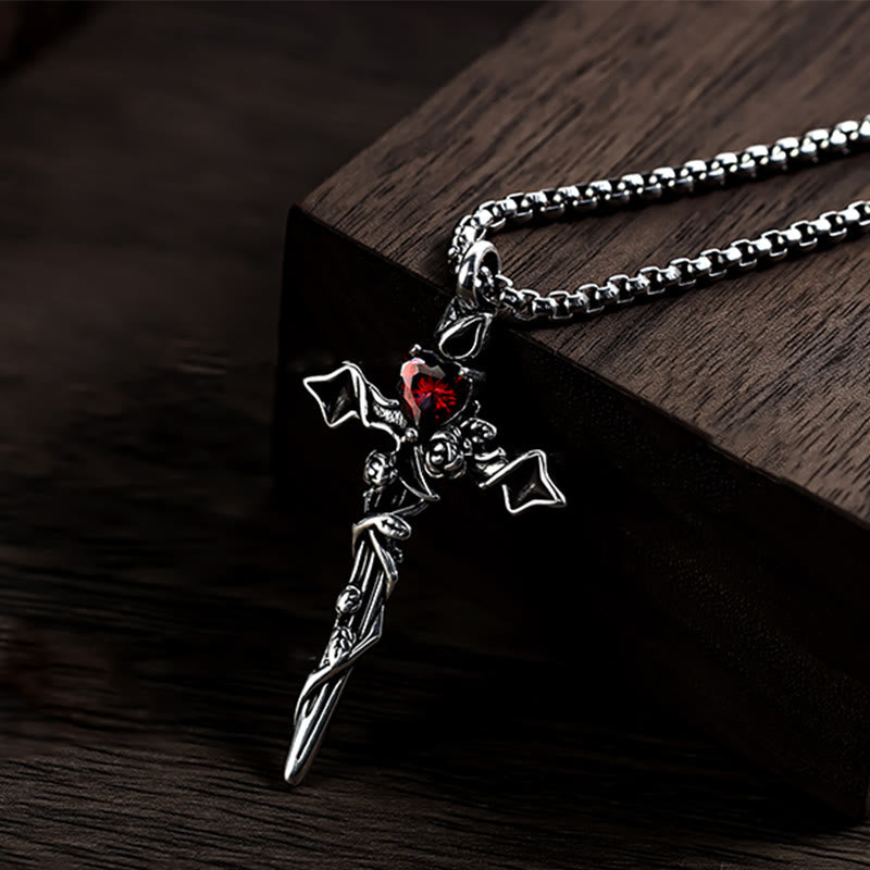 Christianartworkshop 999 Sterling Silber 2colors Thorn Rose Kruzifix Halskette: Eine Fusion aus gotischer Eleganz und dunkler Romantik - Rot - image 1